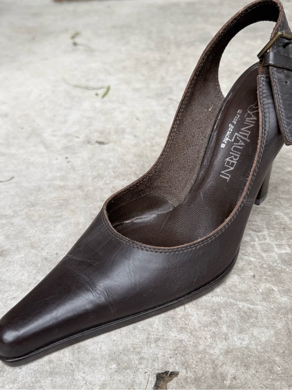 YSL Dark Brown Leather Slingback Pumps - Picture 2 of 6